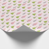 ピンクと緑のクリスマスツリーピンクのクリスマス ラッピングペーパー (角)