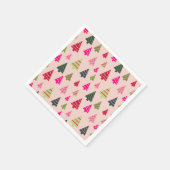 ピンクと緑のクリスマスツリー スタンダードカクテルナプキン (角)