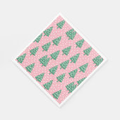 ピンクと緑のクリスマスツリー スタンダードランチョンナプキン (角)