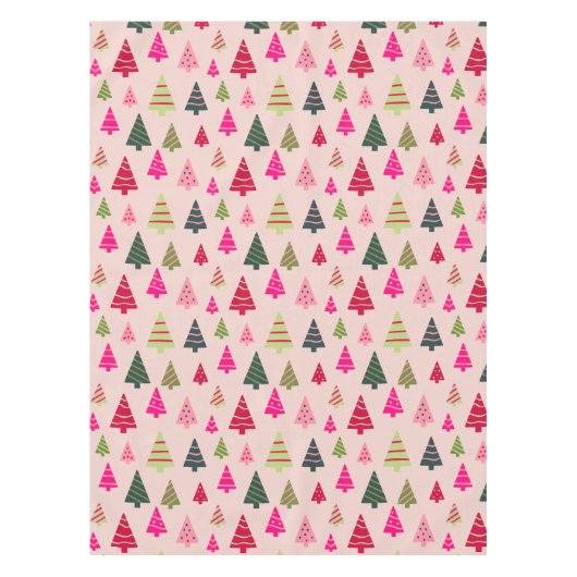 ピンクと緑のクリスマスツリー テーブルクロス (正面)