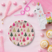 ピンクと緑のクリスマスツリー ペーパープレート (パーティー)