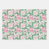 ピンクと緑のクリスマスツリー ラッピングペーパーシート (正面3)