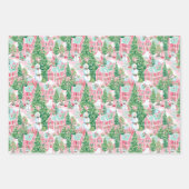 ピンクと緑のクリスマスツリー ラッピングペーパーシート (正面2)