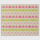 ピンクと緑のクリスマスツリー ラッピングペーパー (フラット)