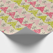 ピンクと緑のクリスマスツリー ラッピングペーパー (角)
