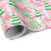 ピンクと緑のクリスマスツリー ラッピングペーパー (ロールコーナー)