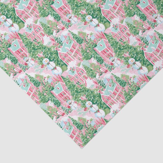 ピンクと緑のクリスマスビレッジ 薄葉紙 (詳細)