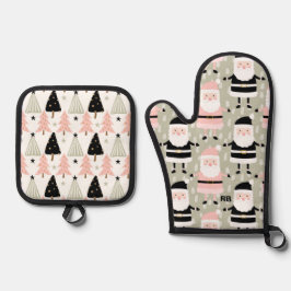 ピンクと緑のクリスマス 鍋つかみ&鍋敷きセット