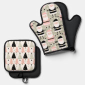 ピンクと緑のクリスマス 鍋つかみ&鍋敷きセット (正面/裏面)