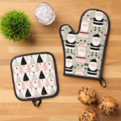 ピンクと緑のクリスマス 鍋つかみ&鍋敷きセット (トップダウン)