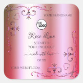 ピンクと緑のグラデーション華美製品ラベルのロゴ スクエアシール (正面)