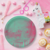 ピンクと緑のグランジ色彩の鮮やか抽象芸術 ペーパープレート (パーティー)