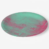 ピンクと緑のグランジ色彩の鮮やか抽象芸術 ペーパープレート (アングル)