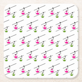 ピンクと緑のゴンドラ スクエアペーパーコースター
