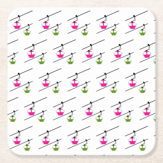 ピンクと緑のゴンドラ スクエアペーパーコースター (正面)