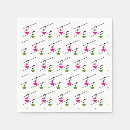 ピンクと緑のゴンドラ スタンダードカクテルナプキン (正面)