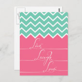 ピンクと緑のシェブロン/ライブ、ラウト、愛 ポストカード (正面/裏面)