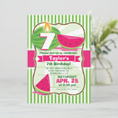 ピンクと緑のスイカ、子供の誕生日パーティー 招待状 (スタンド正面)