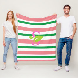ピンクと緑のストライプフリースブランケット フリースブランケット