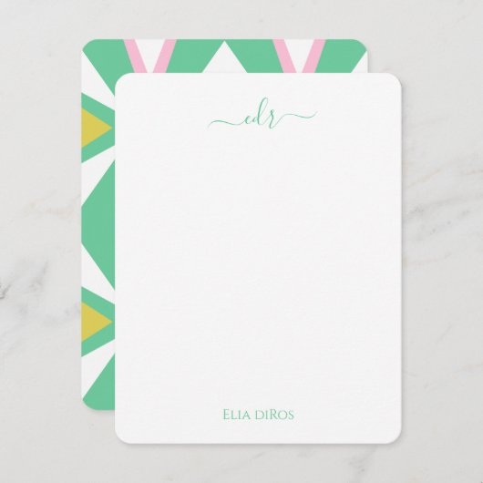 ピンクと緑のダイヤモンドモノグラムノートカード ノートカード (正面/裏面)