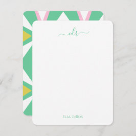 ピンクと緑のダイヤモンドモノグラムノートカード ノートカード
