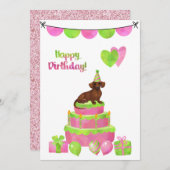 ピンクと緑のダシュント誕生日パーティーの招待状 招待状 (正面/裏面)