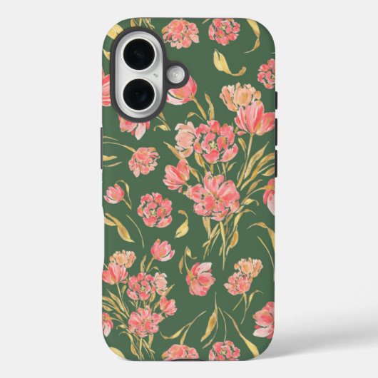ピンクと緑のチューリップフローラの水色 Case-Mate iPhoneケース (裏面)