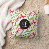 ピンクと緑のトンボのモノグラム クッション (ブランケット)
