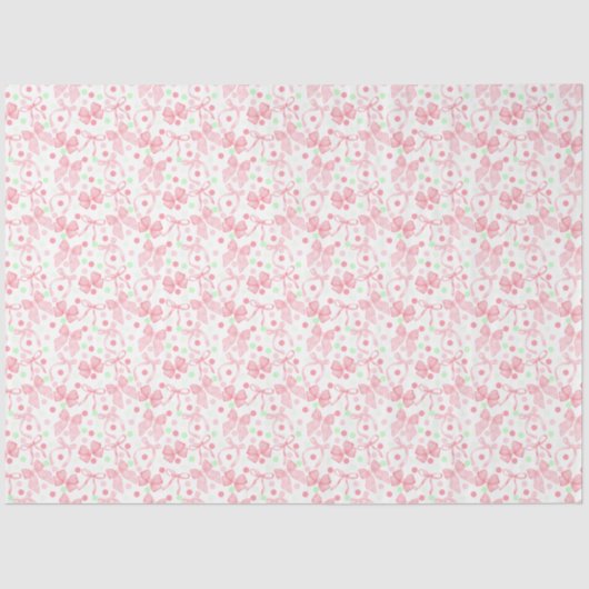 ピンクと緑のドット付きピンクの弓 薄葉紙 (正面)