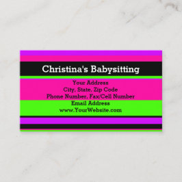 ピンクと緑のネオンストライプの10代の/ベビーシッティング 名刺