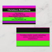 ピンクと緑のネオンストライプの10代の/ベビーシッティング 名刺 (正面/裏面)