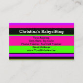 ピンクと緑のネオンストライプの10代の/ベビーシッティング 名刺 (正面)