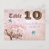 ピンクと緑のハートリーフツリーテーブル番号 ポストカード (正面)