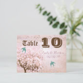 ピンクと緑のハートリーフツリーテーブル番号 ポストカード (スタンド正面)