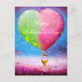 ピンクと緑のハート気球バレンタイン ポストカード (正面)