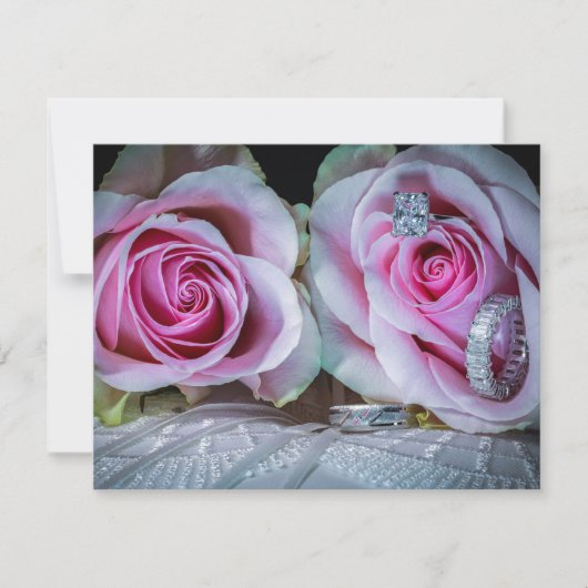 ピンクと緑のバラ 招待状 (正面)