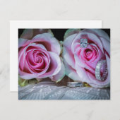 ピンクと緑のバラ 招待状 (正面/裏面)