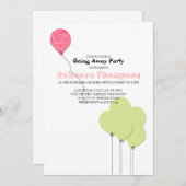 ピンクと緑のバルーン遠くにパーティー 招待状 (正面/裏面)