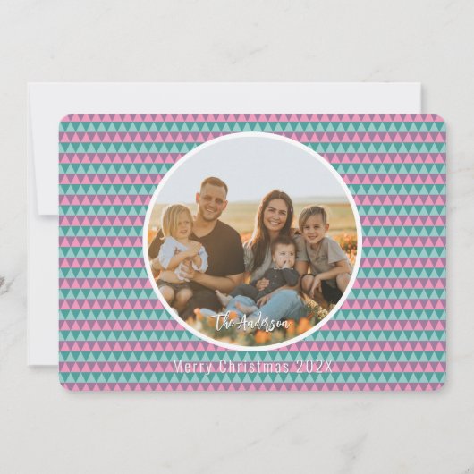 ピンクと緑のパステルカラークリスマスカード (正面)