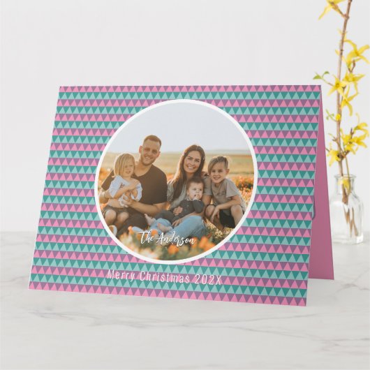 ピンクと緑のパステルカラークリスマスカード カード (黄色い花)