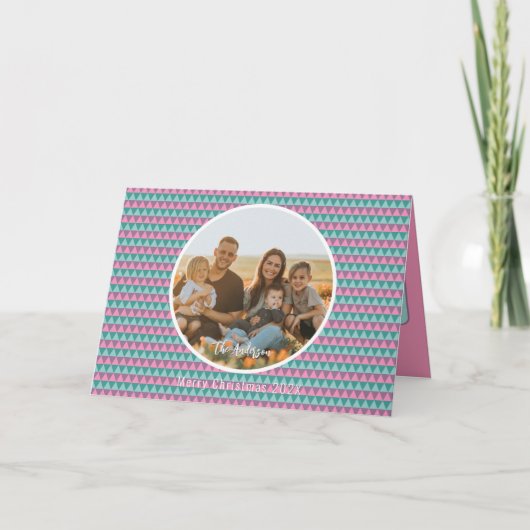 ピンクと緑のパステルカラークリスマスカード サンキューカード (正面)