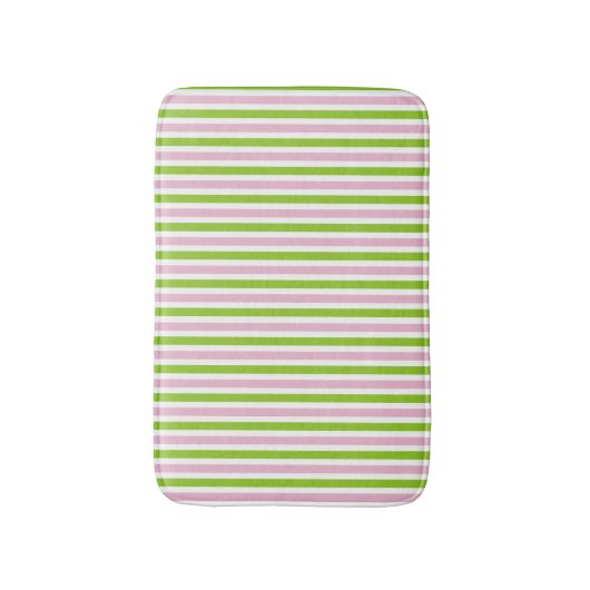 ピンクと緑のパターストライプのン春の色 バスマット (正面縦)