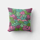 ピンクと緑のパーム葉 クッション (正面)