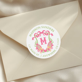 ピンクと緑のピックボールのモノグラムクレストアドレス ラウンドシール
