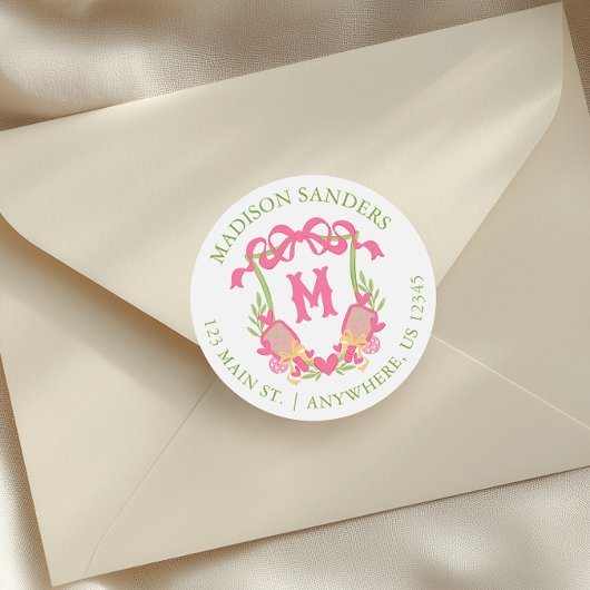 ピンクと緑のピックボールのモノグラムクレストアドレス ラウンドシール