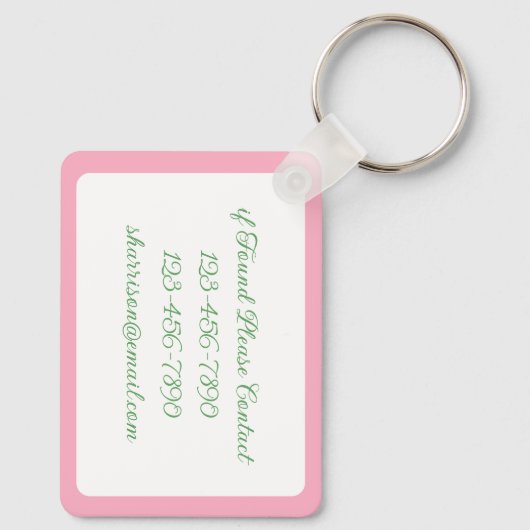 ピンクと緑のフローラの蝶のジュエリーなバニー キーホルダー (裏面)