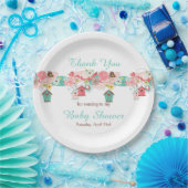 ピンクと緑のフローラバードケージ赤ちゃんシャワー ペーパープレート (パーティー)