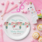 ピンクと緑のフローラバードケージ赤ちゃんシャワー ペーパープレート (パーティー)