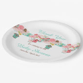 ピンクと緑のフローラバードケージ赤ちゃんシャワー ペーパープレート (アングル)