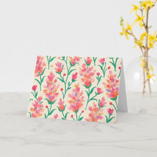 ピンクと緑のフローラ水色のあいさつ空白のつ カード (黄色い花)